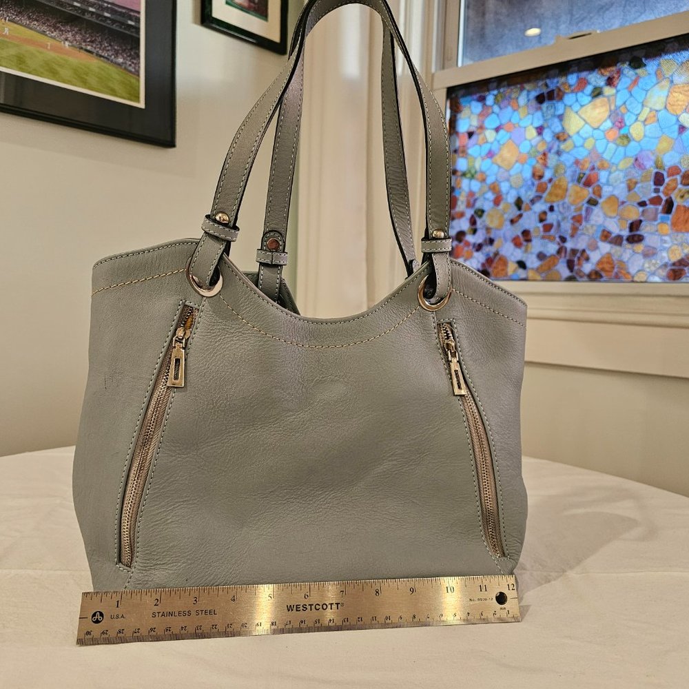 Northstyle Pale Blue Leather Zipper-detail Tote